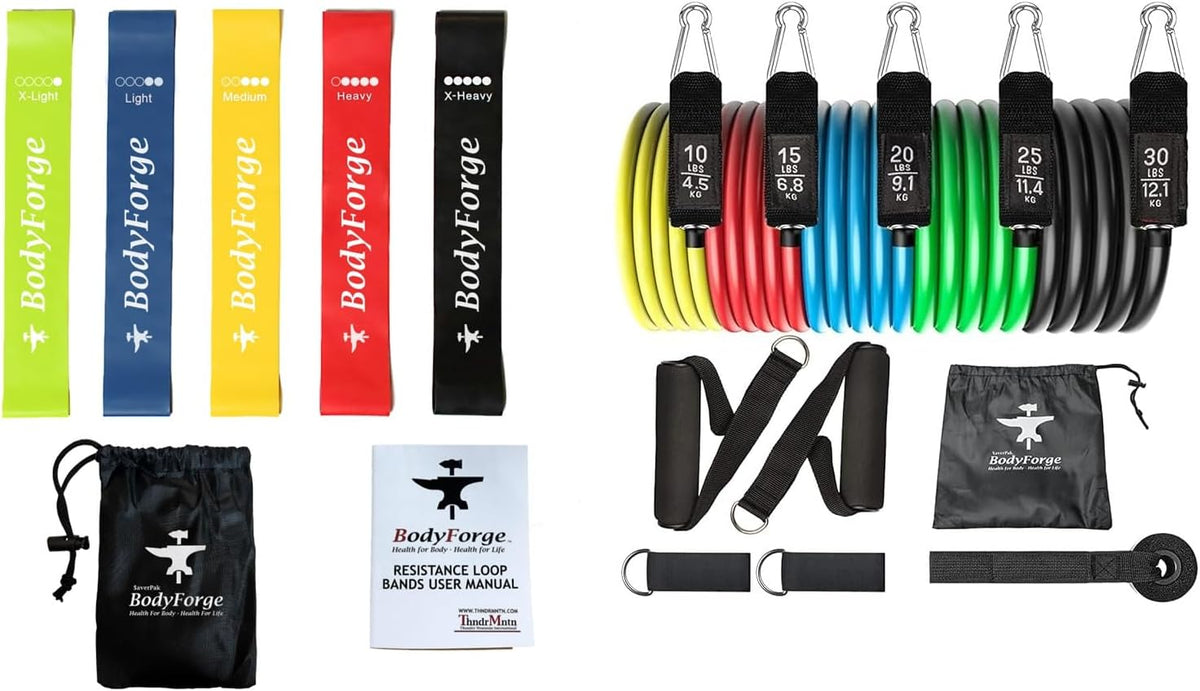 BodyForge Resistance Loop Bands & Tube Bands Exercise Sets Bundle