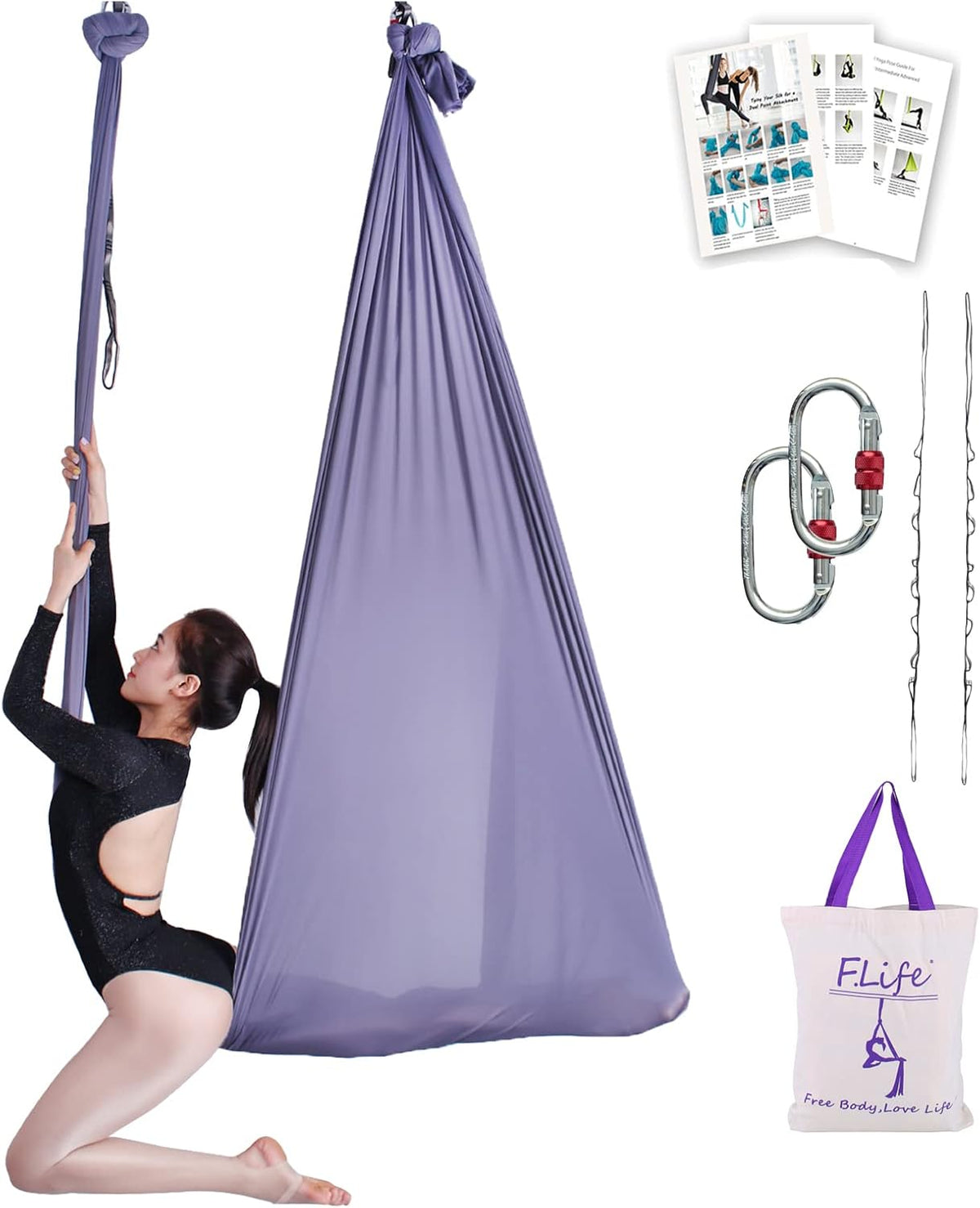 F.Life Aerial Silk Yoga Hammock & Swing for yoga Inversion,Strength training,starter hardware kit
