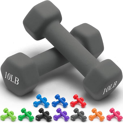 Portzon Dumbbells Neoprene with Non Slip Grip weight for Total Body Workout Compatible with of 2 Set,1-15 LB, Anti-Slip, Anti-roll, Hex Shape