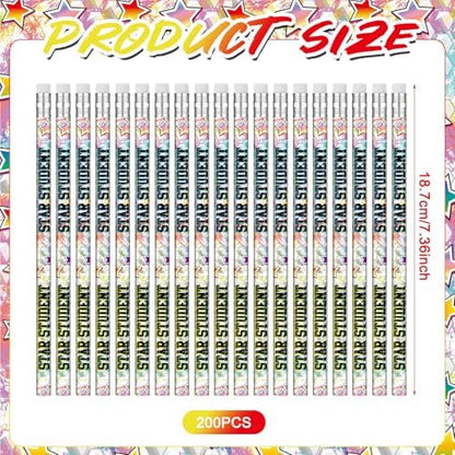 Tenceur 200 Pcs Star Student Motivational Pencils with Erasers Bulk 7.3 Inches Student Incentives Recognition Education Award Prize for Teacher School Classroom Reward Supplies