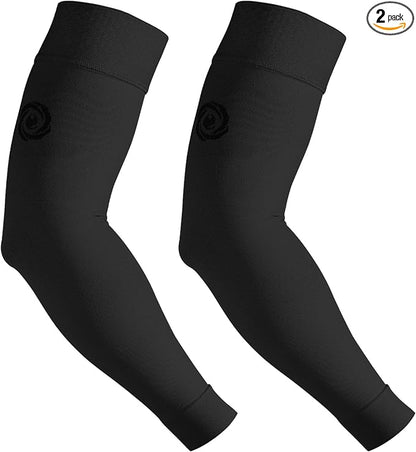 NURCOM Compression Arm Sleeve, 20-30 mmHg, With Silicone, Black 2XL | For Lymphedema, Lipedema, Pain Relief, Edema, Swelling, Post Surgery Recovery, 2 Pack