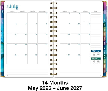 HARDCOVER Academic Year 2026-2027 Planner: 14 Months (May 2026 Through June 2027) 5.5"x 8" Daily Weekly Monthly Planner Yearly Agenda. Bookmark, Pocket Folder and Sticky Note Set (Rainbow Petals)