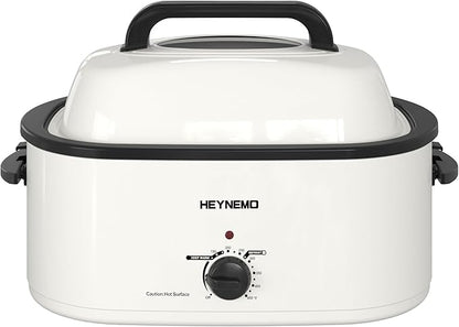 22 Quart Electric Roaster Oven with Visible & Self-Basting Lid, Large Turkey Roaster with Defrost Warm Function, Adjustable Temperature, Removable Pan Rack, Stainless Steel