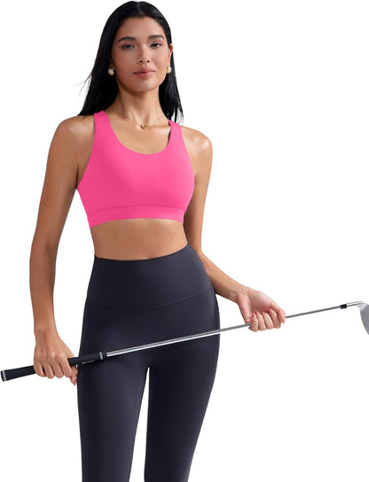 RUNNING GIRL Sports Bra for Women, Criss-Cross Back Padded Strappy Sports Bras Medium Support Yoga Bra with Removable Cups