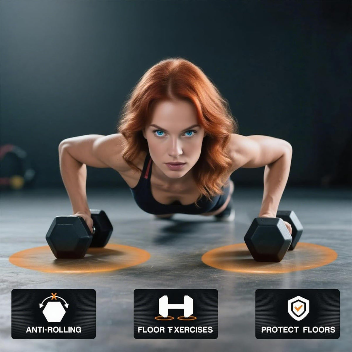 YUFER 6-10 Pair Hex Dumbbell Weight Set With Rack for Home Outdoor Gyms Rubber 5-50 lbs Exercise & Fitness Nonslip Handle Dumbbells and Storage Rack Hold 350/450/550 Pounds