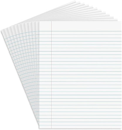 STAPLES Notepads, 8.5” x 11”, Wide Ruled, White, 50 Sheets/Pad, 12‑Pack