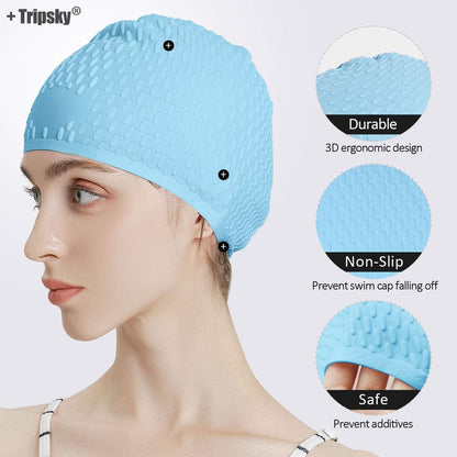 Tripsky Silicone Swim Cap,Comfortable Bathing Cap Ideal for Curly Short Medium Long Hair, Swimming Cap for Women and Men, Shower Caps Keep Hairstyle Unchanged…