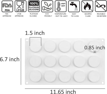 OCPO KITCHEN 3D Round Cylinder Silicone Mold for Baking Mousse Cake, Candy, Pastry, Chocolate, Cupcake, Cookie, Cake Decoration Mold, Round Shape (15-Cavity)