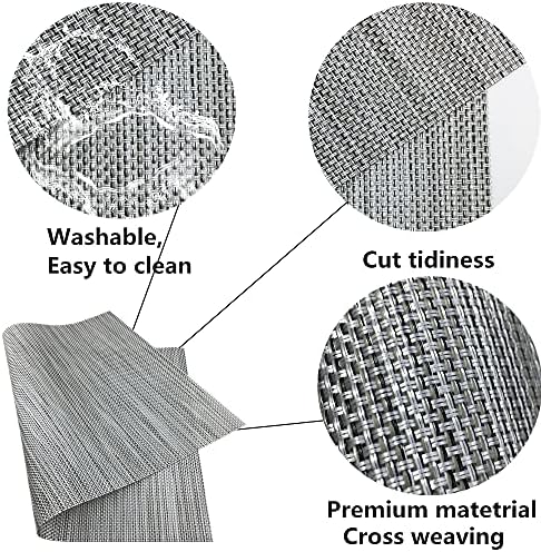 WAZAIGUR Placemats Crisscross Woven Vinyl Place Mats Set of 4 Silver&Black