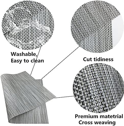 WAZAIGUR Placemats Crisscross Woven Vinyl Place Mats Set of 4 Silver&Black