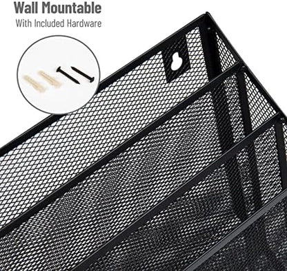 Mind Reader Vertical File Storage, Desktop Organizer, Wall Mount, Office, Metal Mesh, 12.5" L x 3.75" W x 11.5" H, Black (Pack of 4)