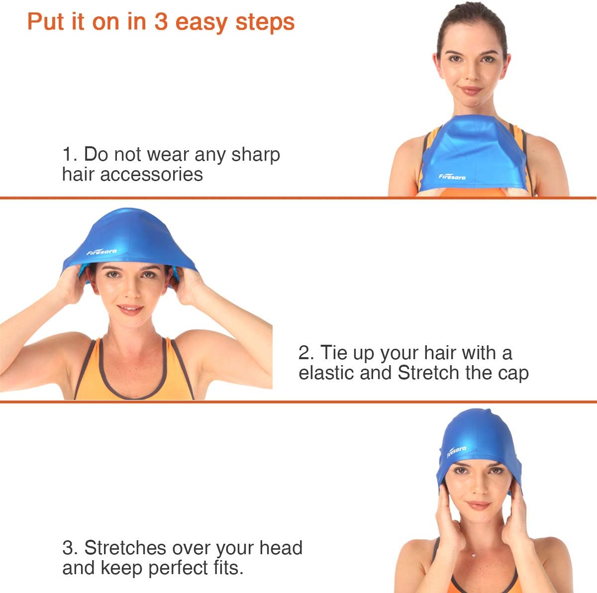 Firesara Swim Cap, Original Updated Swimming Cap 3D Ergonomic Design Comfortable Durable Ear Protection for Women Kids Men Adults Boys Girls for Long or Short Hair with Nose Clip and Ear Plugs