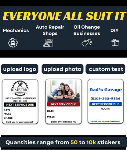 Oil Change Stickers for Windshield Personalized with Your Logo- Custom Oil Change Labels 2''-2.8'', Clear and White Next Service Due Labels for Car Auto Vehicle Window,50-10k Stickers (Small)