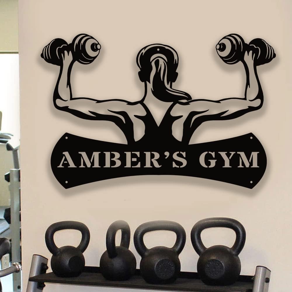 Custom Gym Metal Sign Personalized Workout Room Decor, Home Fitness Motivational Wall Art, Powerlifting Garage Center Gift for Women, Men, Dad, Papa, Grandpa, Mother, Sister, Girls, Modern Mount
