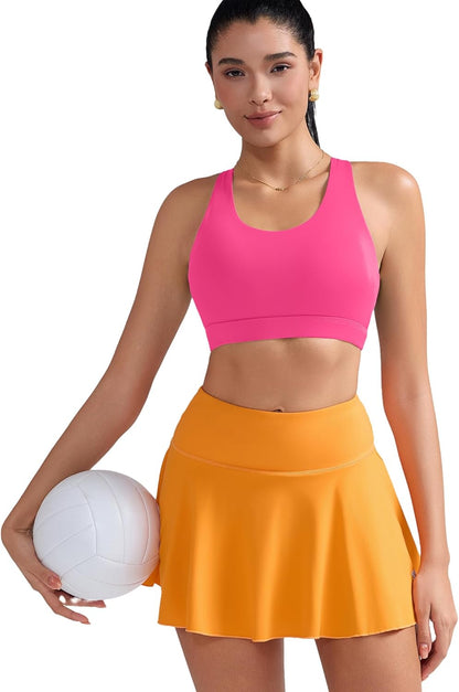 RUNNING GIRL Sports Bra for Women, Criss-Cross Back Padded Strappy Sports Bras Medium Support Yoga Bra with Removable Cups