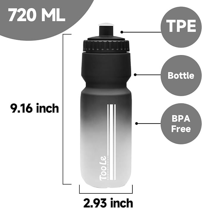 TooLe 24oz Bike Water Bottle, Sport Squeeze Water Bottle Leakproof BPA Free | with Capacity Scale w/Pull Top Lid, Reusable, for Bicycle, Gym,, Hiking 2 Pack