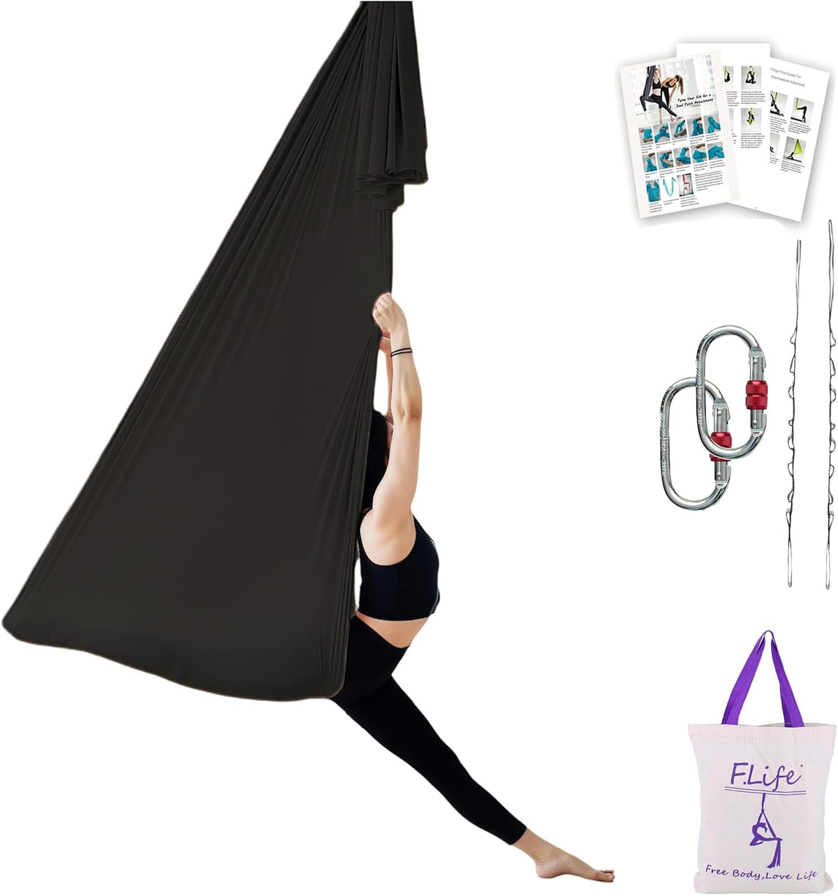 F.Life Aerial Silk Yoga Hammock & Swing for yoga Inversion,Strength training,starter hardware kit
