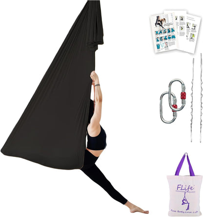 F.Life Aerial Silk Yoga Hammock & Swing for yoga Inversion,Strength training,starter hardware kit