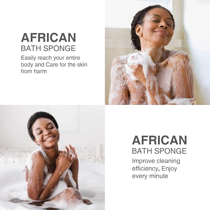 UJFQBH 3 Pieces African exfoliating net African Net Long Net Bath Sponge Exfoliating Shower Body Scrubber Back Scrubber Skin Smoother,Great for Daily Use (Yellow, Green, Blue)
