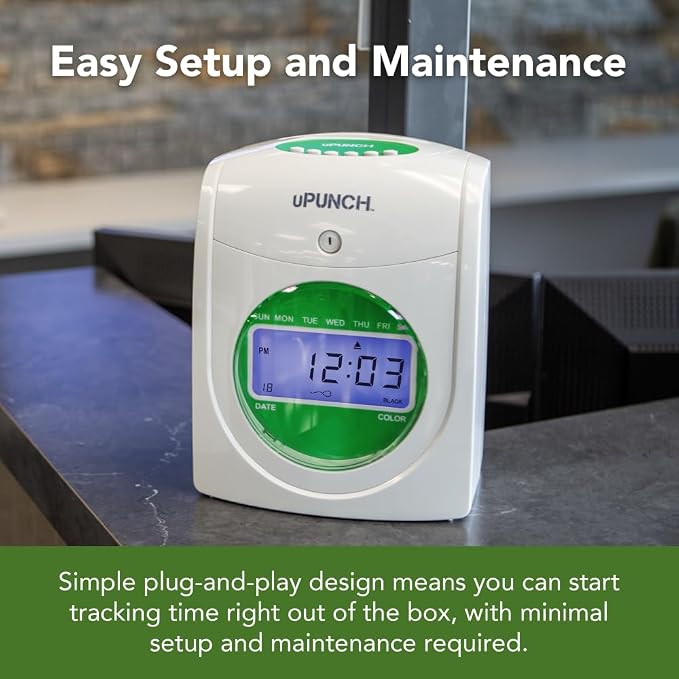 uPunch HN1500 Starter Time Clock Bundle for Small Business: Employee Punch Clock System with 100 Time Cards, Card Rack, and Ribbon