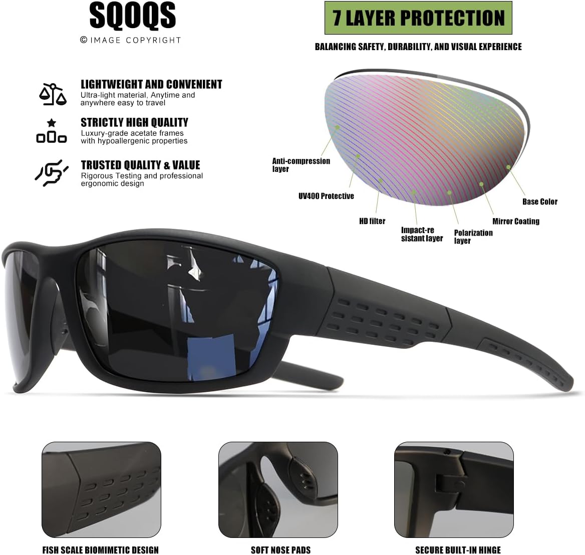 Polarized Sports Sunglasses Men UV400 Protection Lightweight Wrap Around Goggles for Cycling Fishing Driving Running