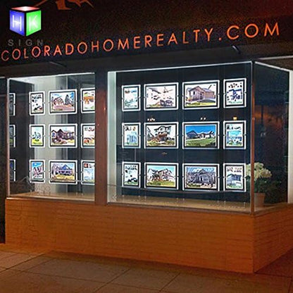 Real Estate Window Hanging Acrylic Photo Frame Advertising Display Office Led Store Sign Holders(Vertical,3pcs A4 a row)