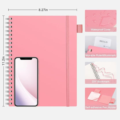 AHGXG Spiral Notebook College Ruled - Spiral Journal Perforated Notebook A4 8.5" x 11", 300 Pages Easy Tear Perforated Pages, 100GSM Thick Paper, Plastic Hardcover, for Writing Work School, Pink