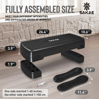 Adjustable Height Aerobic Stepper Set, Multiple Bundle Options with Dumbbells, Kettlebell, Waist Trimmer, Ankle Weights or Weighted Vest, Workout Exercise Step Platform w/Level Risers, 4 Colors