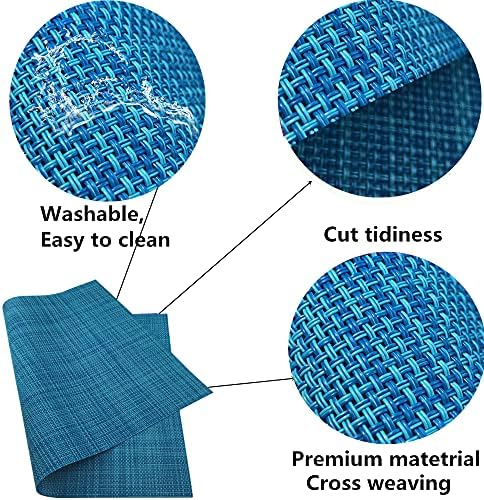 WAZAIGUR Placemats Crisscross Woven Vinyl Place Mats Set of 6 Blue