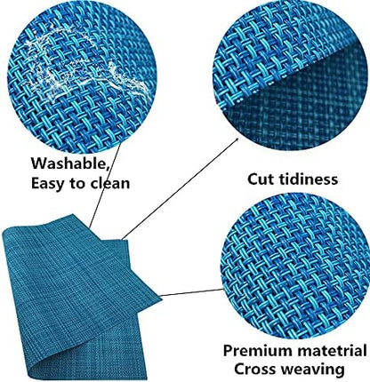 WAZAIGUR Placemats Crisscross Woven Vinyl Place Mats Set of 6 Blue