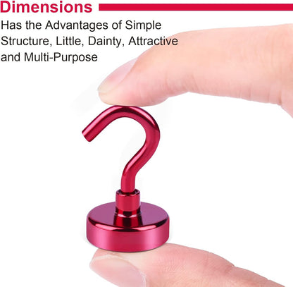 DIYMAG Magnetic Utility Hooks, 30Lbs Heavy Duty Rare Earth Neodymium Magnet Hooks with Nickel Coating for Kitchen, Garage, Cruise, Classroom, Workplace and Office etc, 3 Packs (Red)