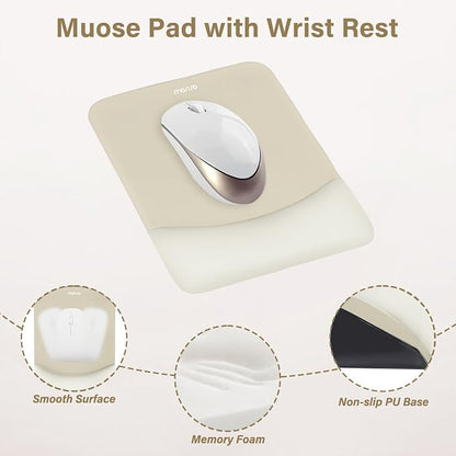 MOSISO Wrist Rest Support Mouse Pad & Keyboard Set, Khaki | Rectangular Ergonomic Mousepad, Non-Slip Base, Home/Office Pain Relief & Easy Typing, Neoprene Cloth & Raised Silicone Lining