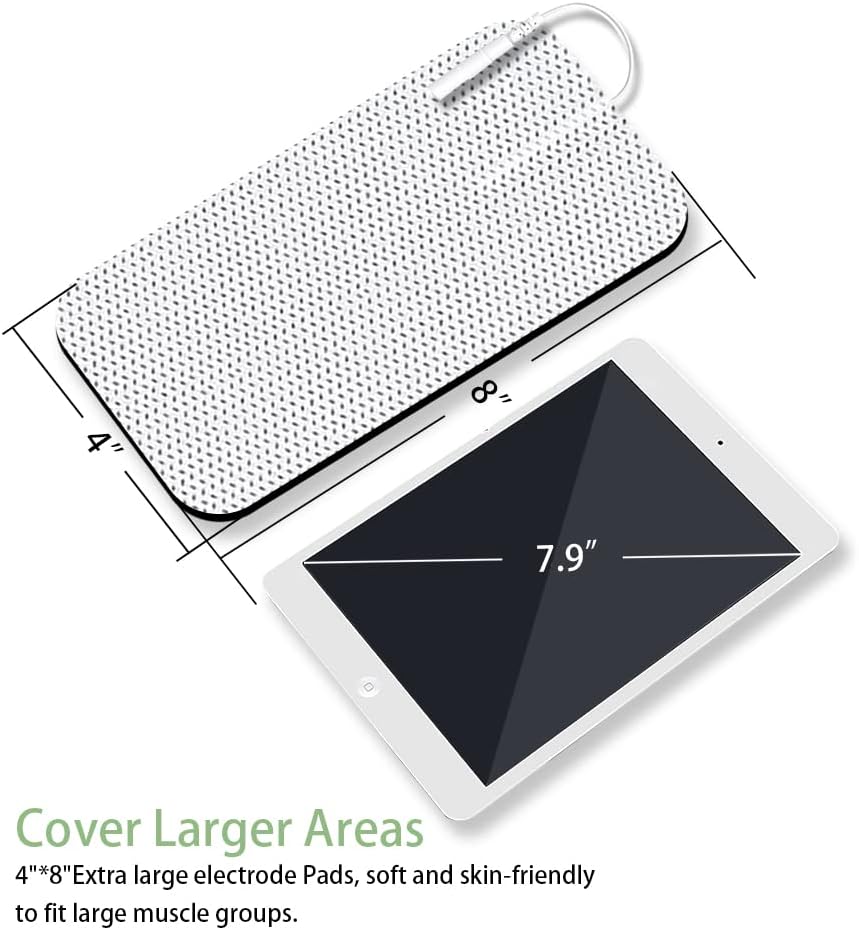 TENS Unit Replacement Pads for Waist and Lower Back Pain Relief 4X8" Large TENS Unit Pads Self-Adhesive Electrode Pads Compatible with TENS 7000, AUVON TENS- 4 Pcs