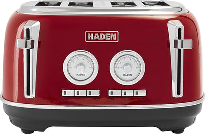 Haden Dorset 4 Slice Wide Slot Stainless Steel Toaster with Adjustable Browning Control & Non-Slip Feet, Rectory Red