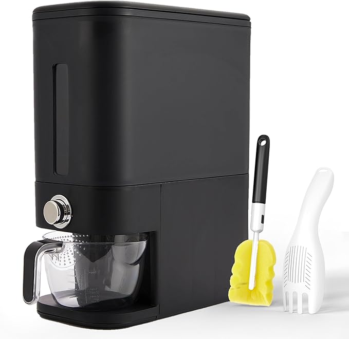 Rice Dispenser 25 lbs I Rice Storage Container 25 lbs with Sponge, Scoop & Measuring Cup I Airtight Rice Container with Lid I Best Food Dispenser Rice Bucket I Cereal Dispenser for Pantry
