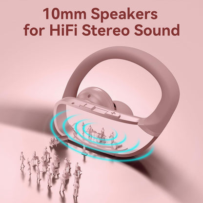 bmani Ear Buds Wireless Earbuds Bluetooth Headphones with 80H Playtime LED Display Case, Over-Ear Hook with Mic, Stereo Sound, Easy Button Controls, Sports Earphones for Running Workout Gym Pink