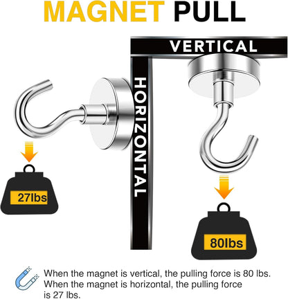 DIYMAG Magnetic Hooks, 80 LB Heavy Duty Strong Magnet with Hook, Rare Earth Neodymium Magnets for Hanging, Magnetics Hanger for Curtain, Home, Kitchen, Workplace, 20 Packs