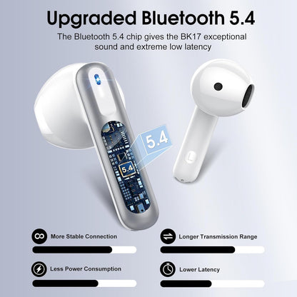 Wireless Earbuds, Bluetooth 5.4 Headphones with 3D Bass Stereo, 40H Ultralight in-Ear Buds, Bluetooth Earbuds with 4 ENC Noise Cancelling Mic, USB-C, IP7 Waterproof Earphones for Android iOS, Sillver