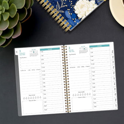 Daily Planner 2026-2027 Full Page Per Day- 2026-2027 Daily & Monthly Planner from July 2026 to June 2027, Day Planner 2026-27 with 12 Months Tabs, 6.4" x 8.5", Pink Flowers