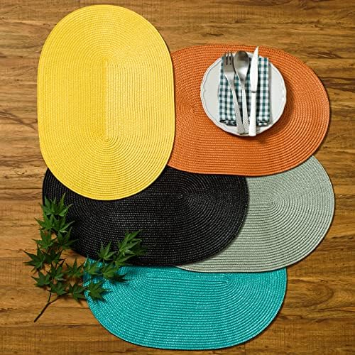 AHHFSMEI Placemats Set of 8 for Dining Table Washable Woven Non-Slip 18x12 inches Placemat Heat-Resistant Durable Table Mats for Dining Table Easy to Clean (Black, 8)