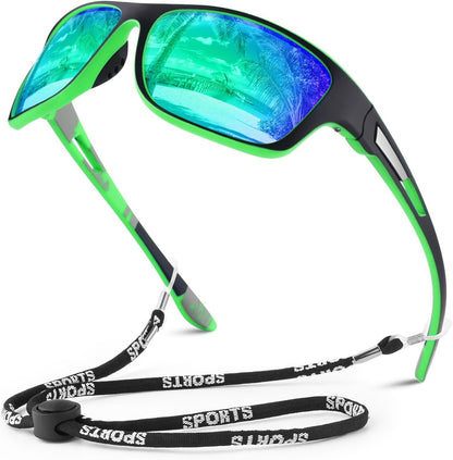 Polarized Sports Sunglasses for Men Women,Fishing Driving Rectangular Goggles UV400 Protection