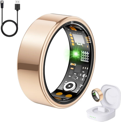 Health Tracker Ring, Smart Health Ring forWomen len with Heart Rate, Blood Oxygen,Sleep Monitor, Steps,Calories, No SubscriptionFee,lP68 Waterproof Smart Ring for iPhone &Android (Rose Gold,10#)