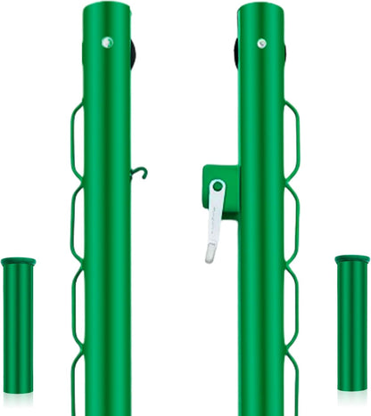 Tennis Posts with Net Crank Outdoor Heavy Duty Professional Green Tennis Permanent Court Kit for Net Quick Fixation System Equipped with a Cable Reel