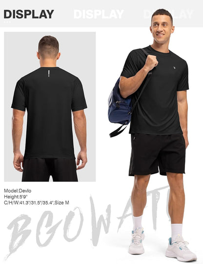 BGOWATU Men's Quick Dry Workout Athletic Shirts Lightweight Tennis Shirts for Men Running Gym Tops