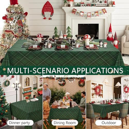 DWCN Checkered Tablecloth, 60 x 84 Inch, Rectangular, Christmas Green