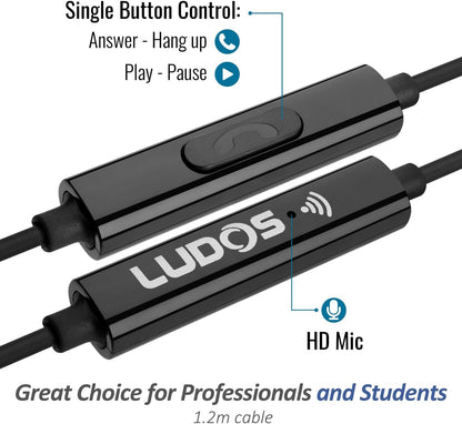 LUDOS Clamor USB C Headphones for iPhone 17 16 15 Pro Max Plus Air iPad Pro, 5 Years Warranty, USB-C Earbuds for Samsung Galaxy S24 S23 Ultra S22 S21 FE S20 A55 A54 A53, USB Type C Earphones - Grey
