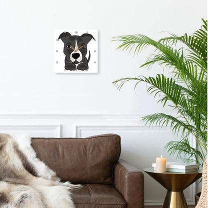 3dRose Funny Grey Pitbull Puppy Dog Cartoon - Wall Clock, 15 by 15-Inch (DPP_201801_3)