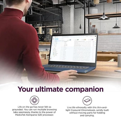 Lenovo IdeaPad Slim 3 Chromebook 2025, MediaTek Kompanio 520, 14″ FHD Display (1920 x 1080), Chrome OS, 4GB LPDDR4X, 320GB Storage (64GB eMMC+256 GB MSD), Wi-Fi 6, for Business Student, w/Accessories