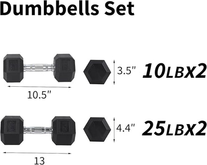 Hex Dumbbells Set for Home Gym – PVC/PEV Coated, Anti-Roll Design, Non-Slip Grip, Cast Iron Core – Versatile Strength Training Weights, 100LB Total (25LB×2+30LB×2)