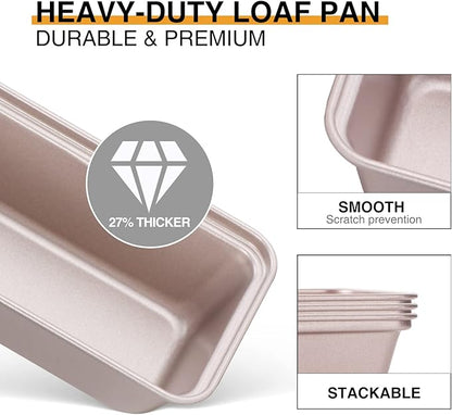 HONGBAKE Mini Loaf Pans for Baking, Nonstick Small Bread Pans of 3, 6 x 3.2 x 2 In Tiny Carbon Steel Small Baking Pans - Rose Gold
